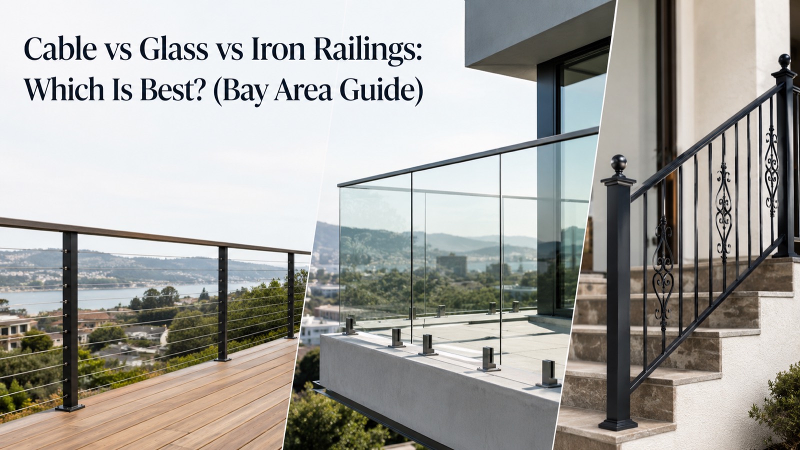 Cable vs glass vs iron railing comparison for Bay Area homes