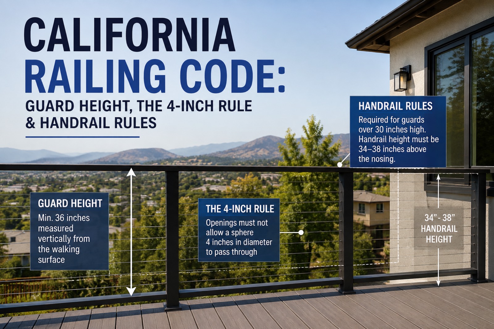 California Railing Code: Guard Height, the 4-Inch Rule & Handrail Rules