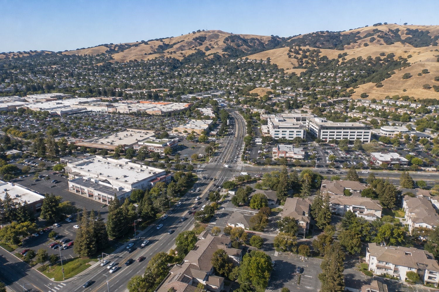 Aerial drone view of Castro Valley, CA